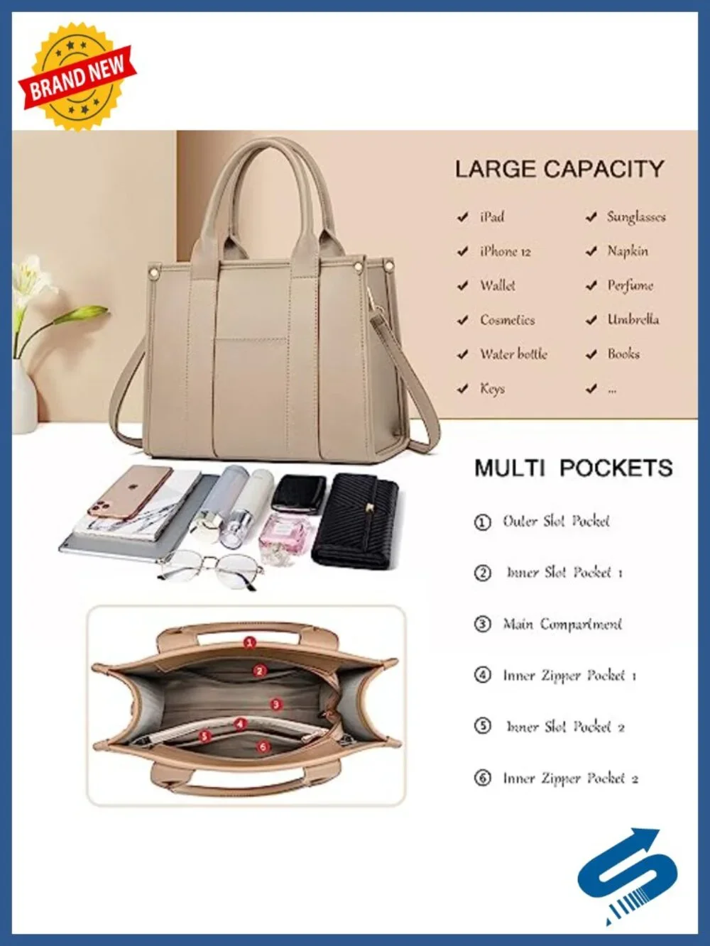 Women's Tote Handbag PU Leather Crossbody Shoulder Bag with Adjustable Strap